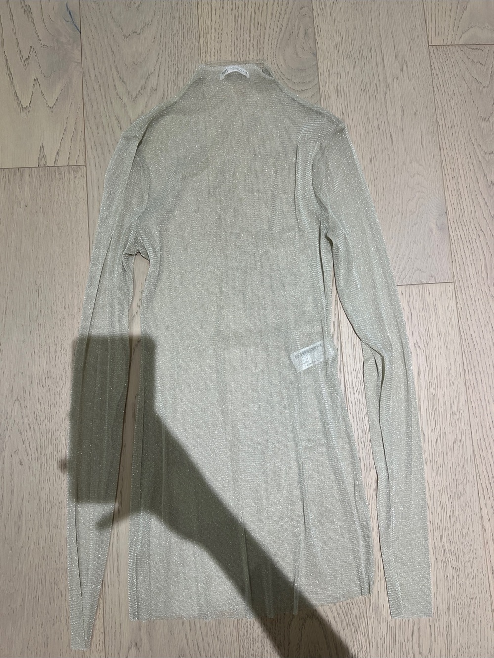 Zara Metallic Cream Long-Sleeve Turtleneck Top